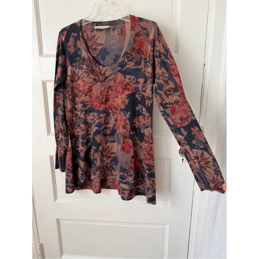 Soft Surroundings Watercolor Floral Scoop Neck Long Sleeve Tunic Top USA Made S - Picture 4 of 11